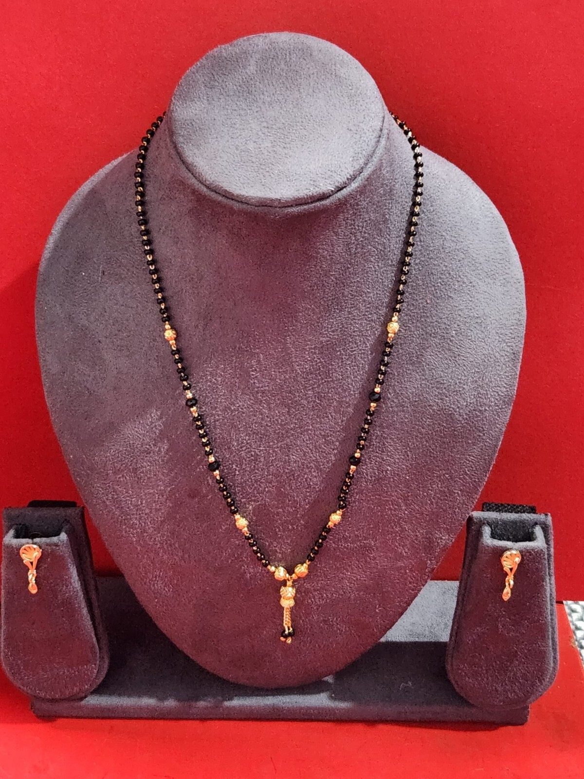 Indian Mangalsutra Women 1gm Gold Plated Jewelry Black Bead Chain 21″ Jhumka Set