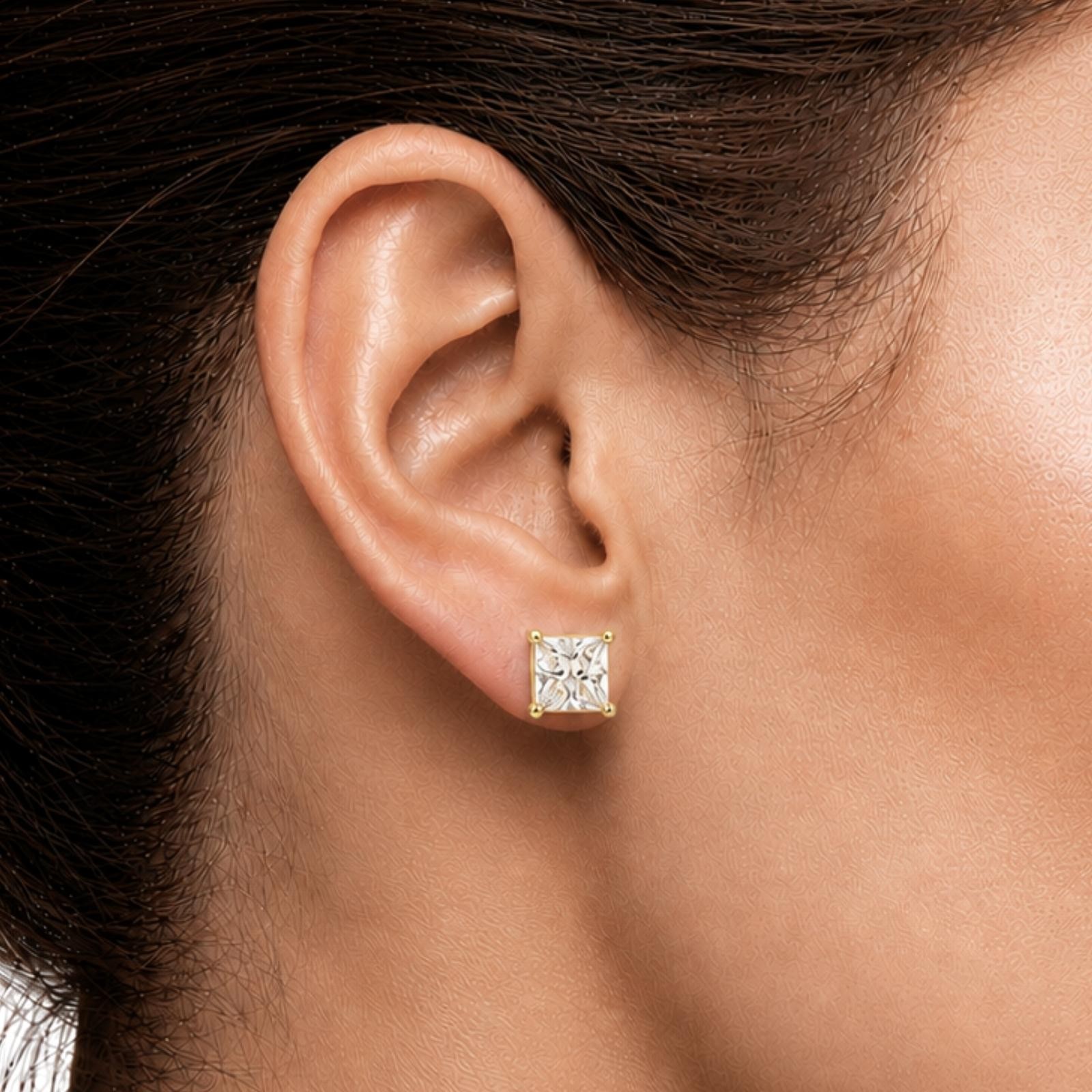 5.00ctw Princess Cut F/VS+ Lab Grown Diamond Solitaire Stud Earrings 14K Gold