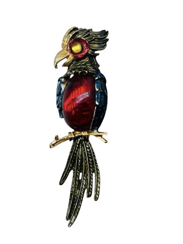 Vintage 60s Mid Century Signed ART Arthur Pepper Bird Cockatiel Glass Brooch