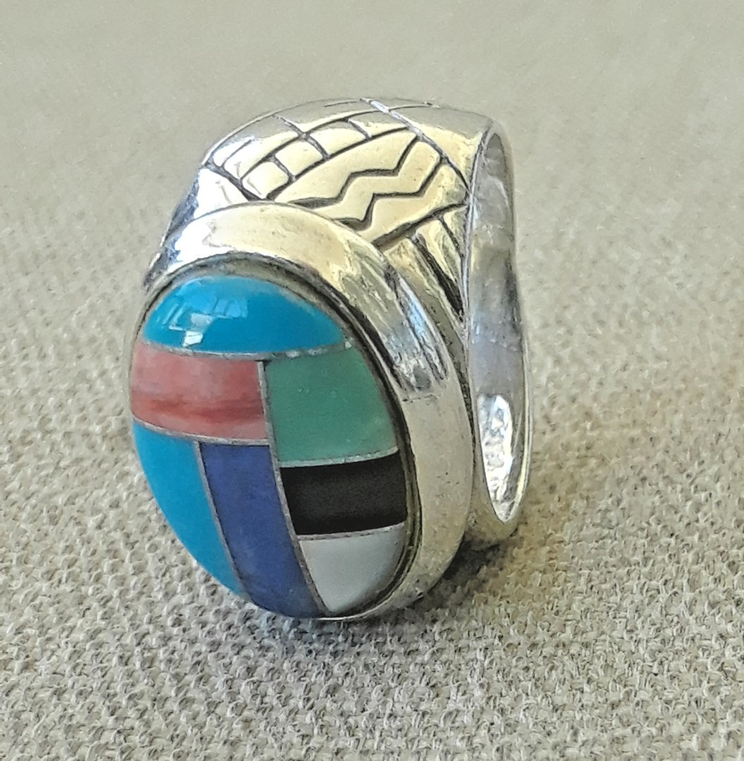 Carolyn Pollack 925 Sterling Silver Multistone Inlay Ring Size 15.4mm about 4.75
