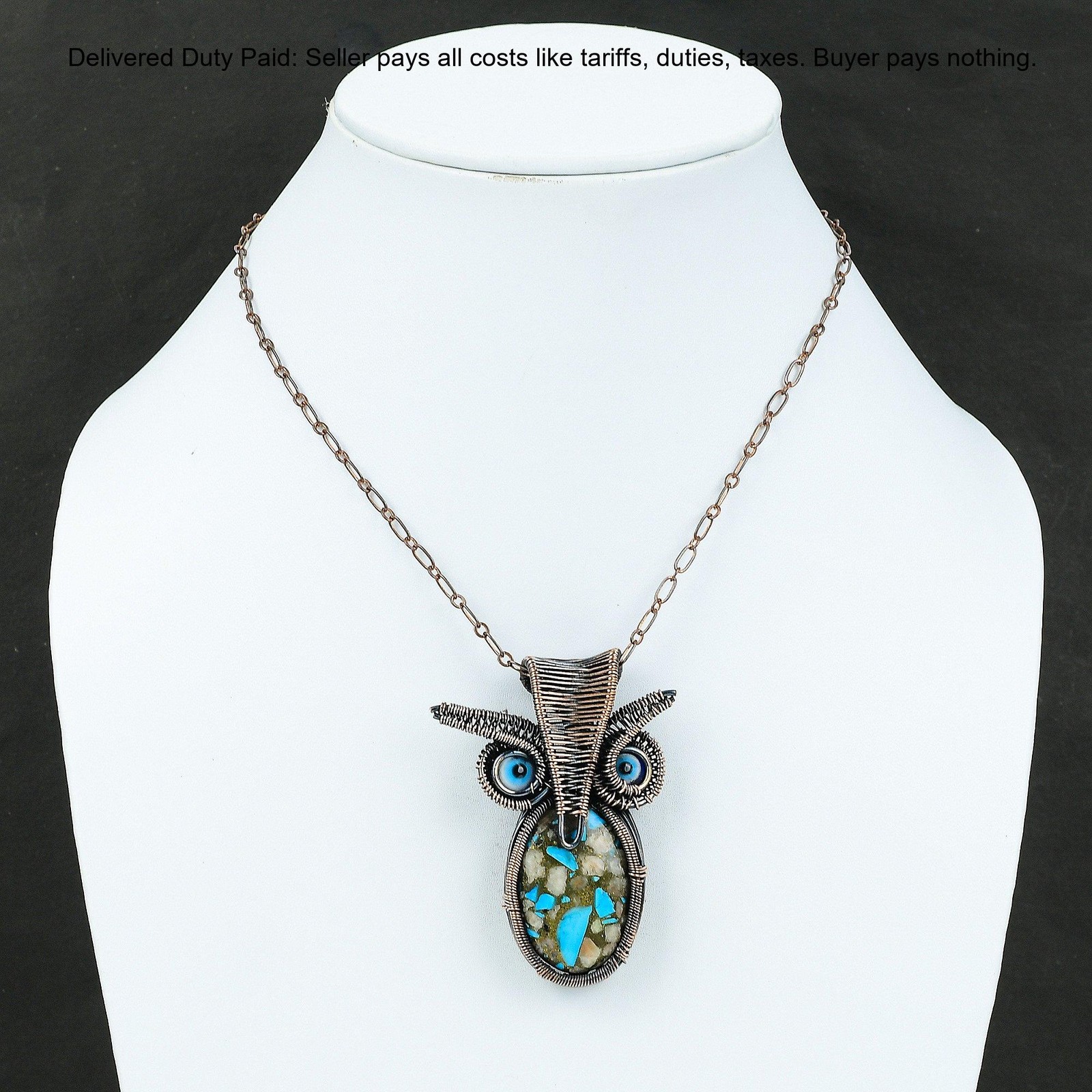 Copper Natural Pink Opal Copper Turquoise Blue Color Evil Eye Pendant Jewelry