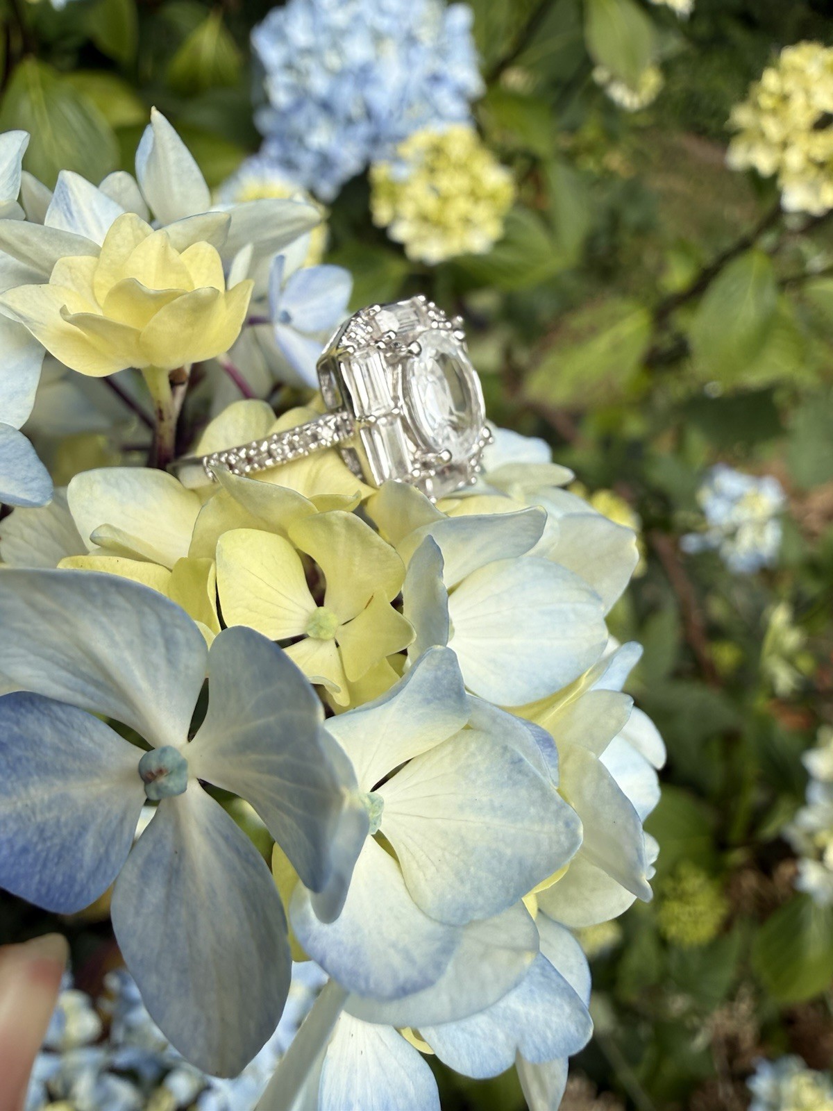 * 10K White Gold White Sapphire Ballerina Cluster Ring w/ Diamond Accents Size 8