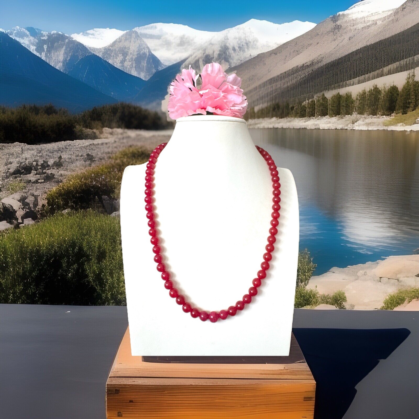 Stunning Earthmined Marbled Ruby Gem Stone Handmade Necklace 22”inch & 49grams🔥