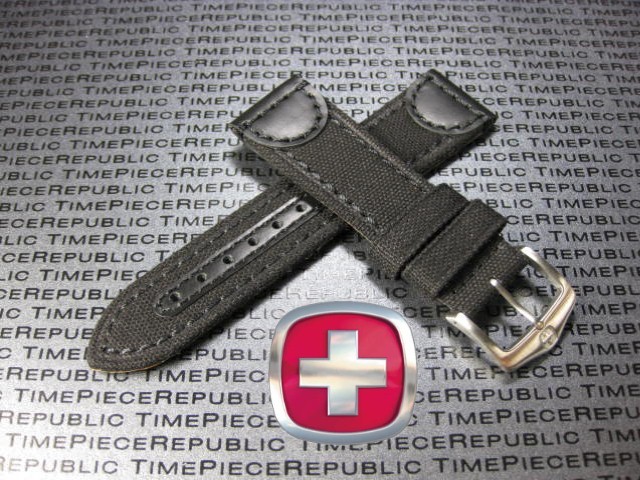 New 22mm Top Quality Black CANVAS LEATHER STRAP Army Band Wenger Swiss