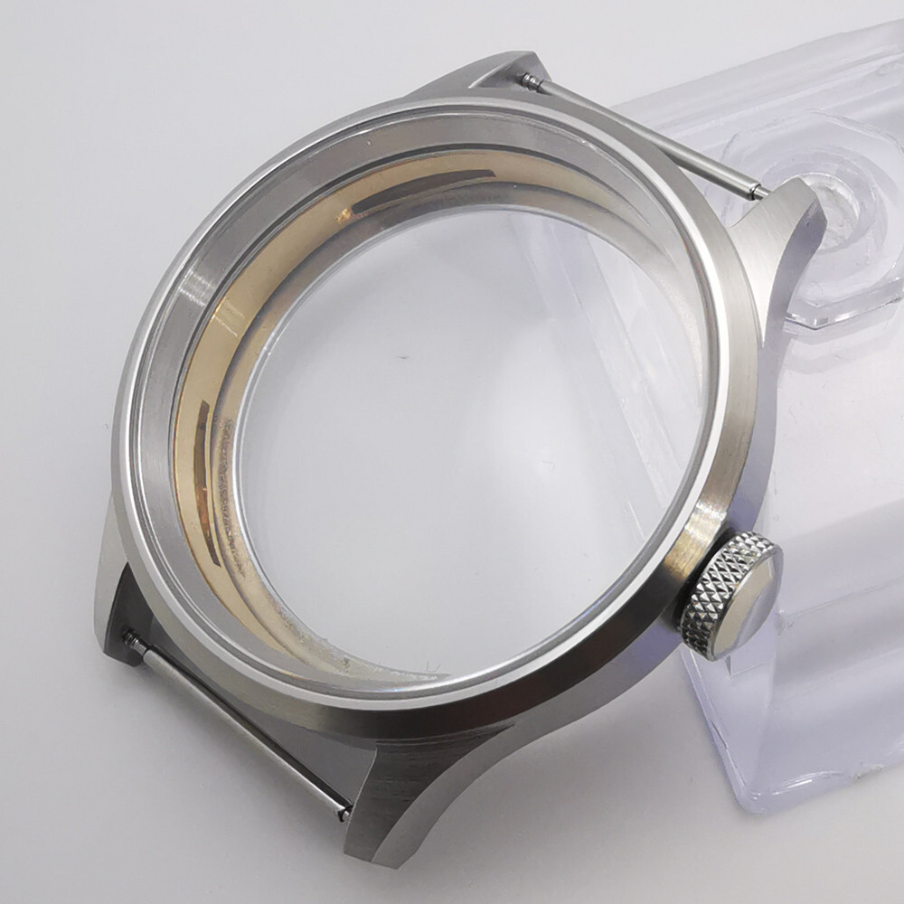 43mm brushed watch case sapphire glass fit ETA 6498 6497 ST36 manual movement
