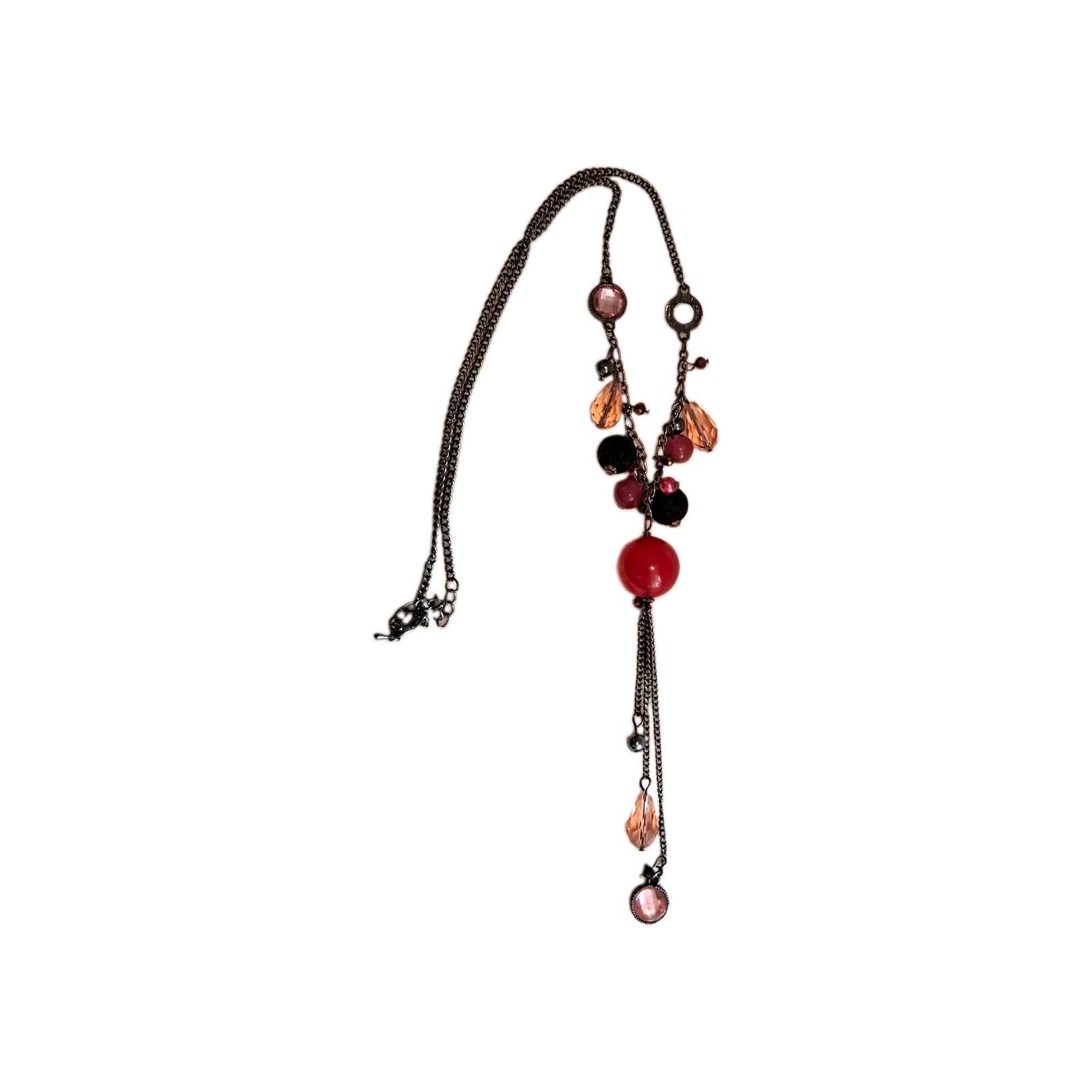 Shades Of Pink, Beaded Y Dangle 22″ Pendant Necklace