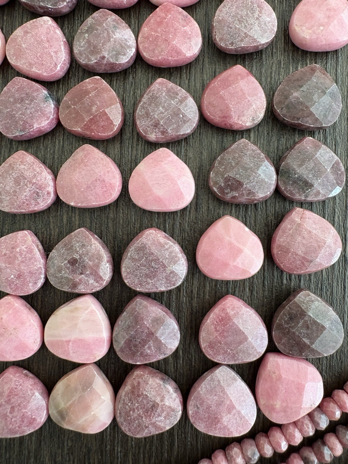 LOT Of Mixed Rhodonite Faceted Heartshape Roundelle Pink Stones Beads Read Info