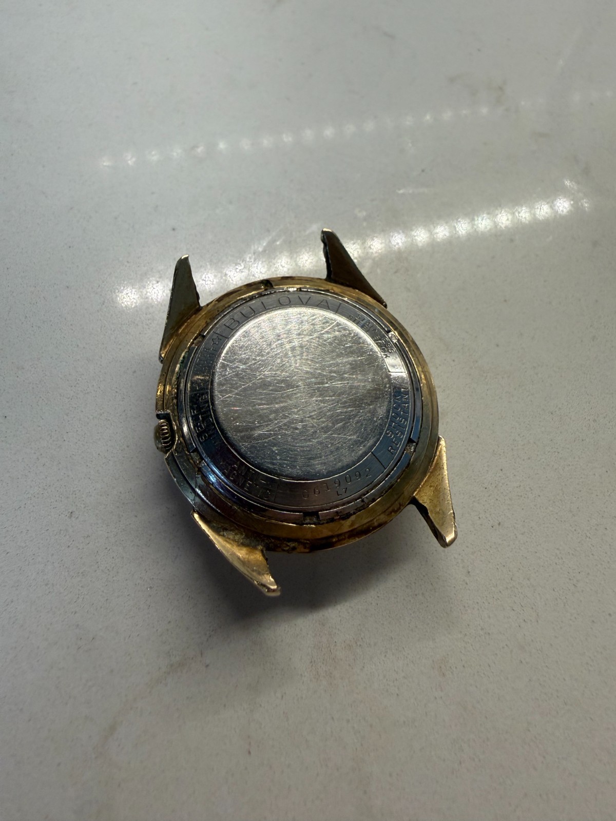 Vintage 1958 Bulova 23 Jewel Self Winding Watch Gold Tropical Linen Dial