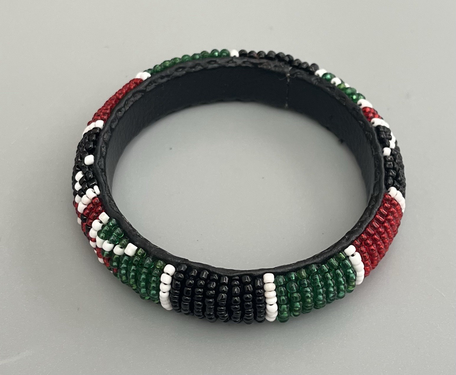 African Seed Beaded Maasai Bangle Bracelet Made in Kenya-Black-Green-Red-White