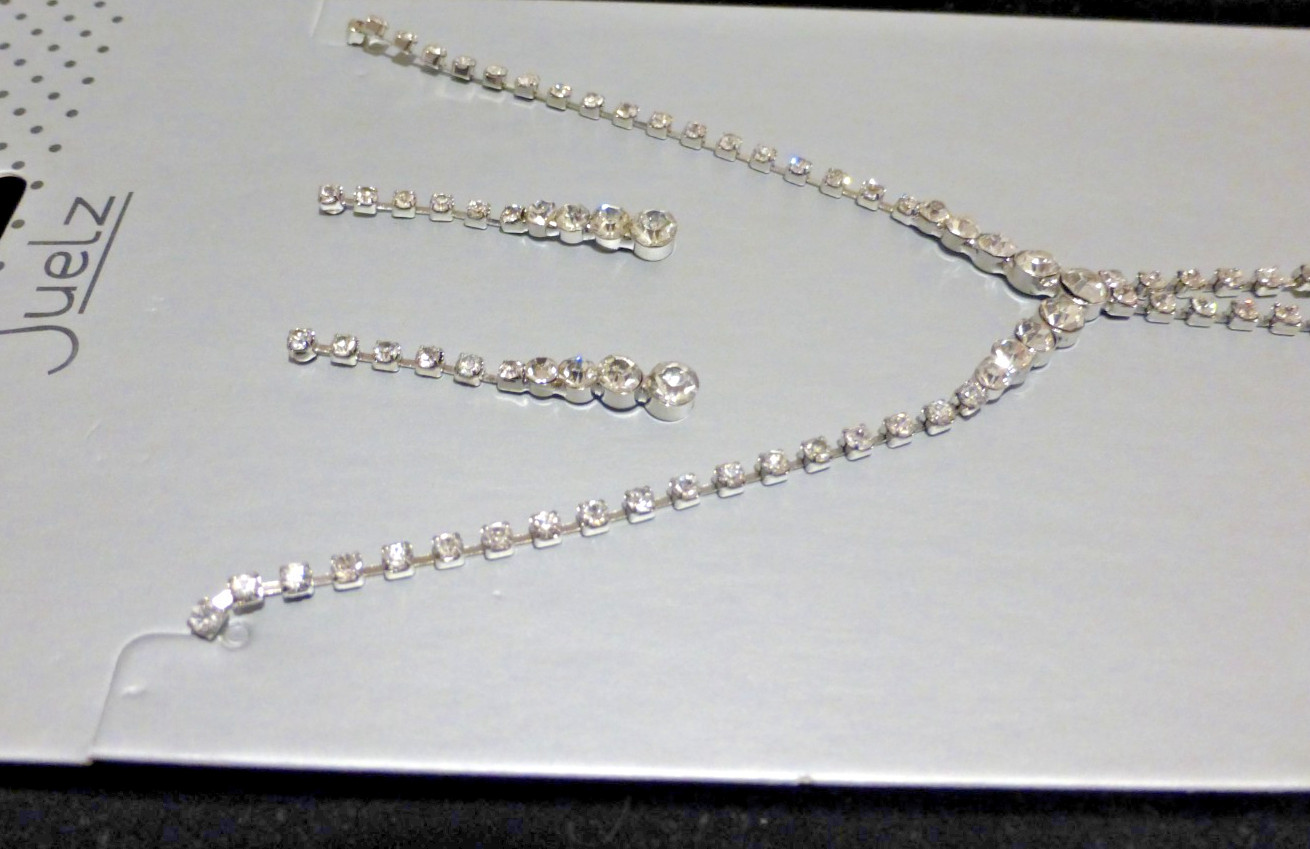 Silver Sparkling Rhinestones Drop Earrings + Chain Necklace Set x35 Job Lot !