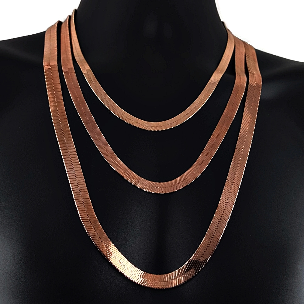 Herringbone Chain 14k Rose Gold Plated 7 mm 9 mm 11 mm Wide 20″ 24″ 30″ Necklace