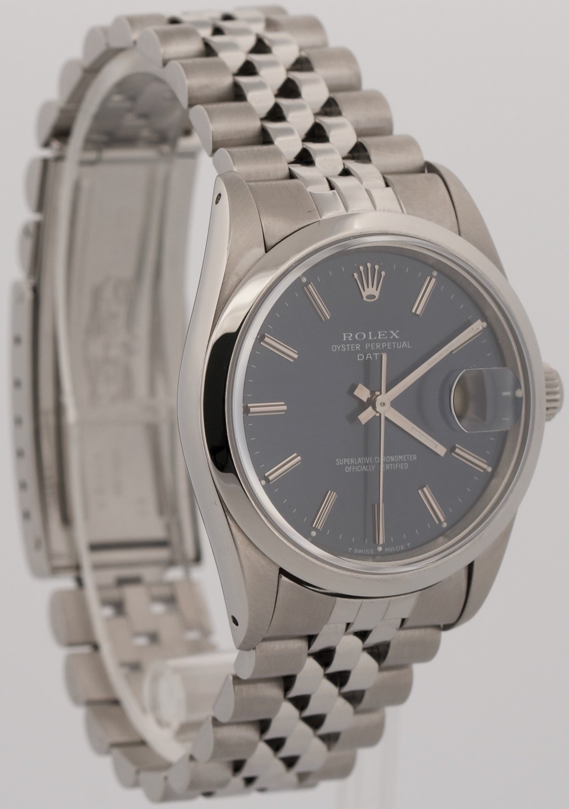 1995 PAPERS Rolex Oyster Perpetual Date 34mm BLUE Stainless JUBILEE 15200 BOX