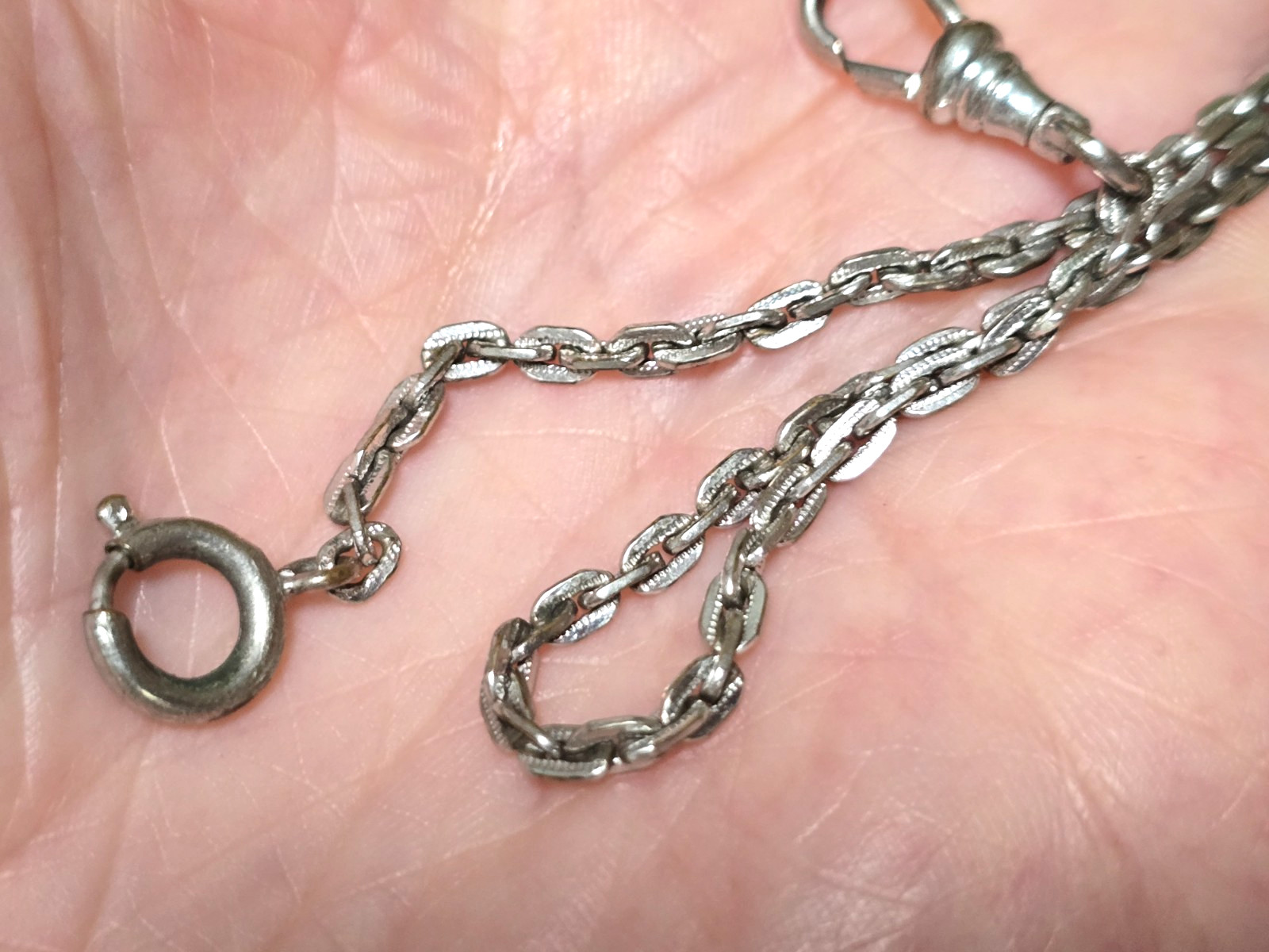 Antique RADIO Watch Chain c.1900-1925 Silver Metal 13 1/2″ Edwardian Accessory