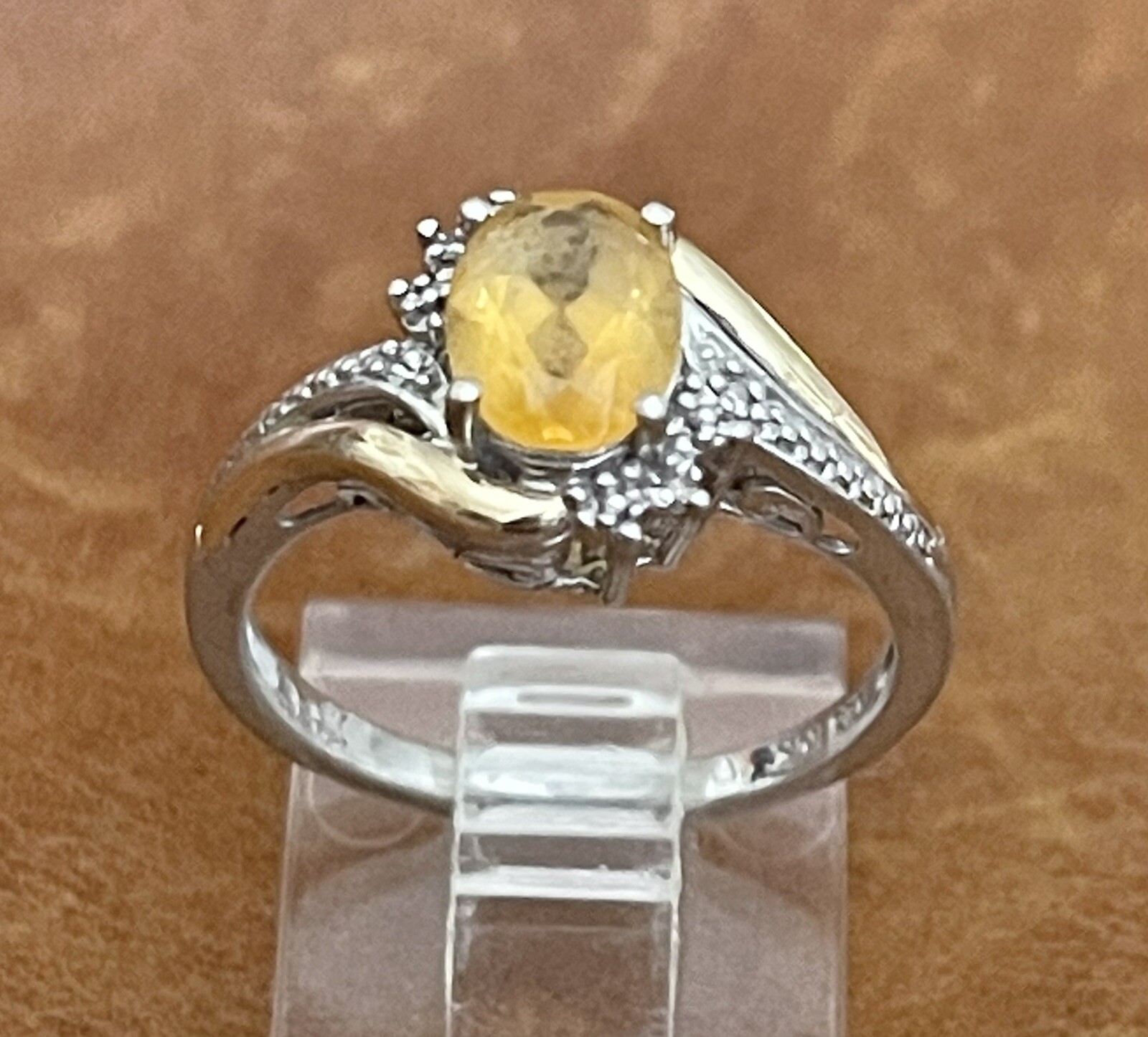 Vintage Alwand Vahan 10K Gold & 925 Sterling Citrine & Diamonds Ring Size 7