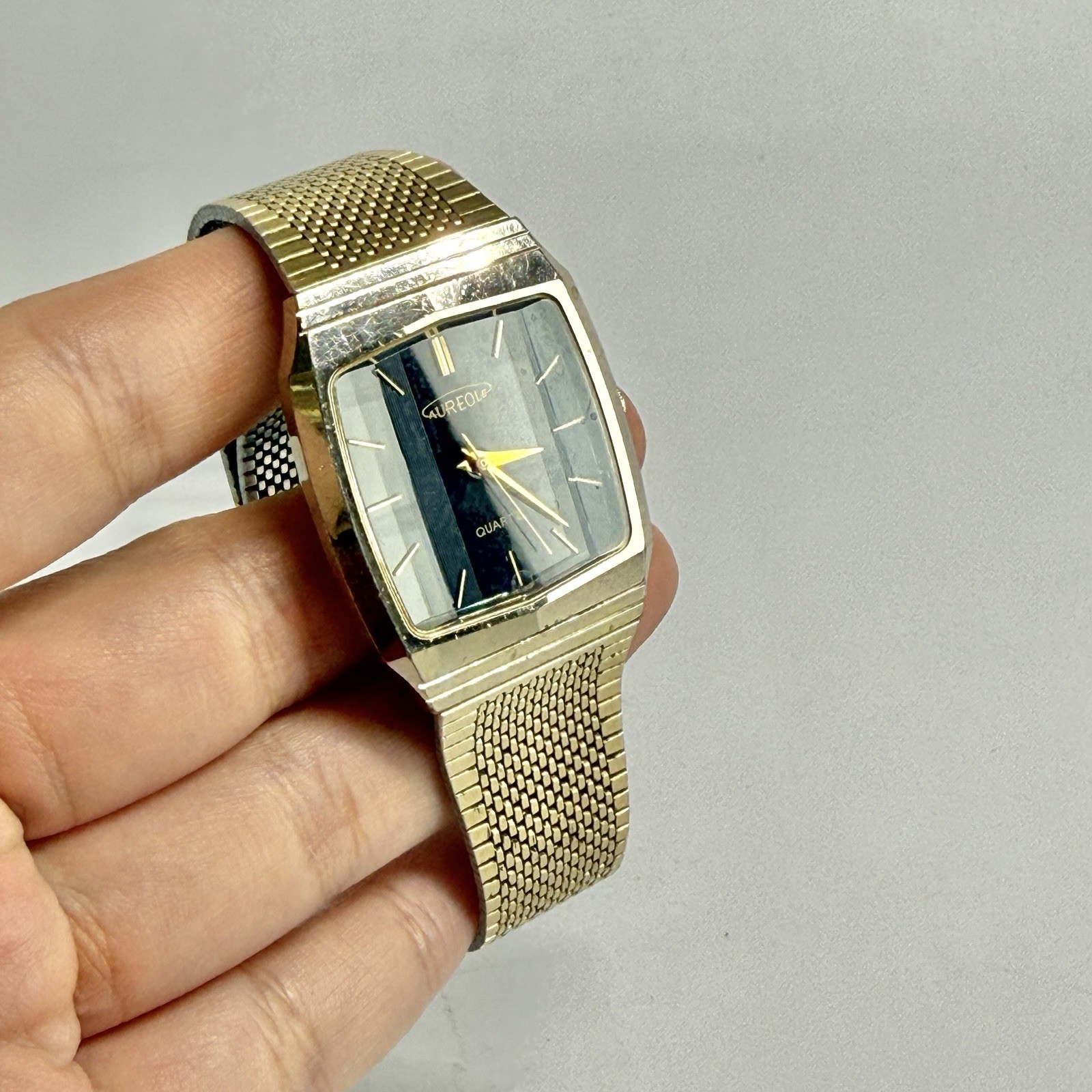 AUREOLE SW-247 Analog Quartz Gold Tone Men Vintage Watch W589 *WORKING