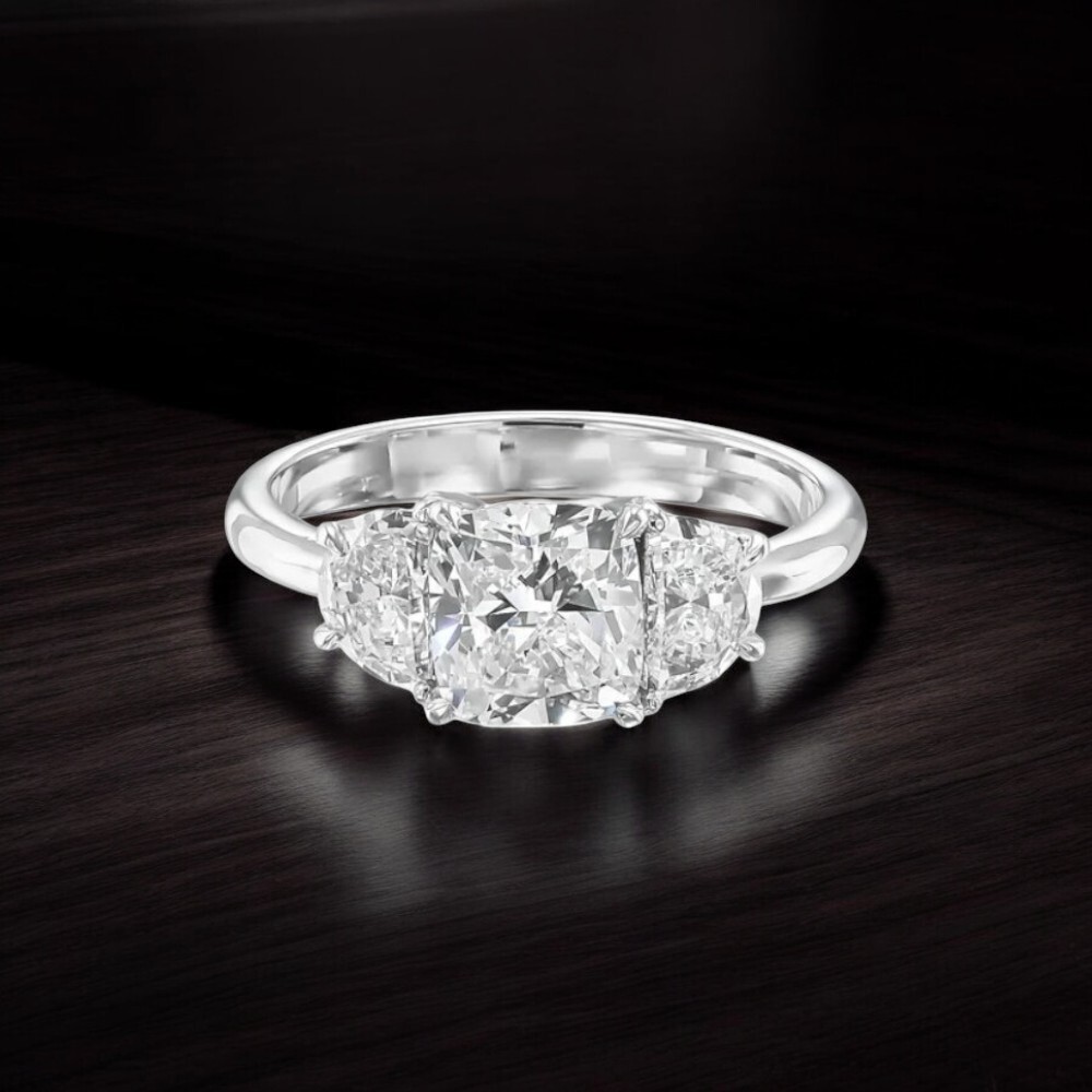 14K White Gold Lab Grown Diamond Wedding Ring 2 Carat Cushion Cut IGI Certified
