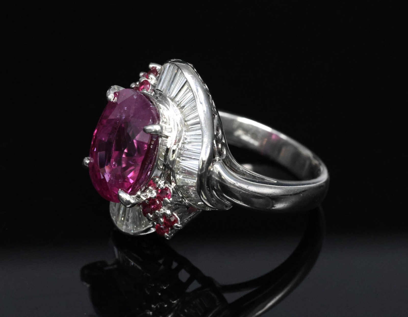 Rare 7.69ct GIA Pink Sapphire 1.02ct Diamond & Ruby Platinum Ring Size 7
