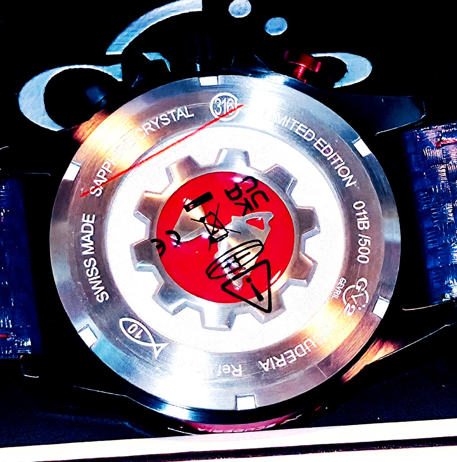 GEVRIL SCUDERIA SWISS MADE ⌚ TACHOMETER SAPPHIRE CRYSTAL CARBON FIBER BLUE ALARM