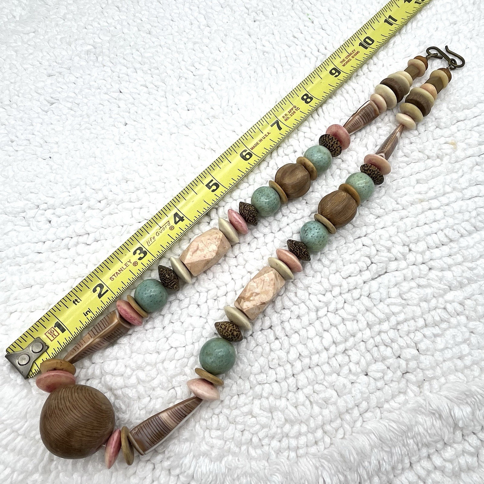 Chunky Mixed Bead Necklace Wood Tagua Ceramic Shell Pastel Earth Tone Boho 22″