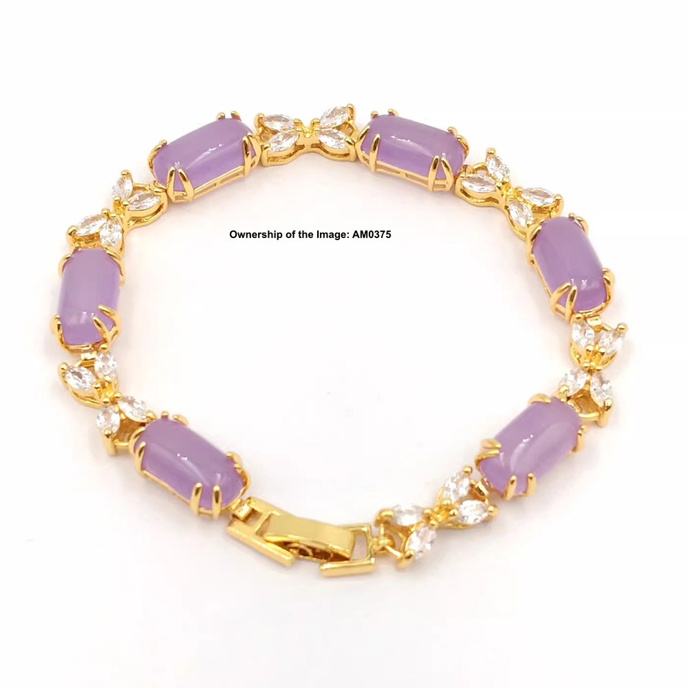 NEW Bracelet Heating Jade Yellow Plated Oval Purple Jade Bracelet Women 7.48INCH