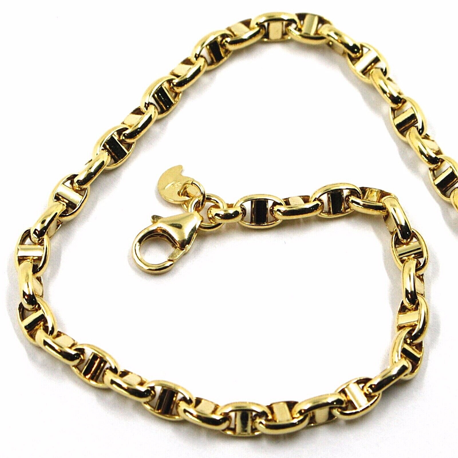 9K YELLOW GOLD NAUTICAL MARINER BRACELET OVALS 3.5 MM THICKNESS 7.5 INCHES, 19CM