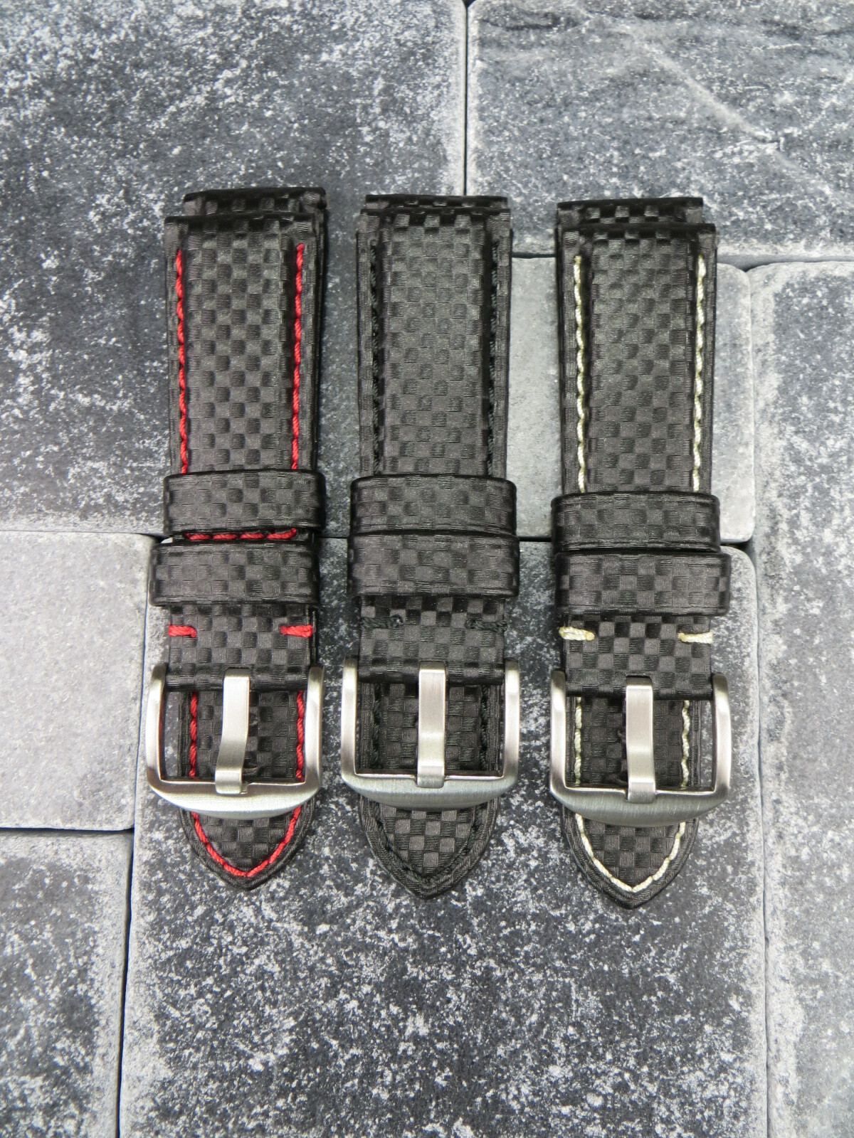 New 22mm Leather Watch Band Black Tang Tongue Strap for fits PANERAI White