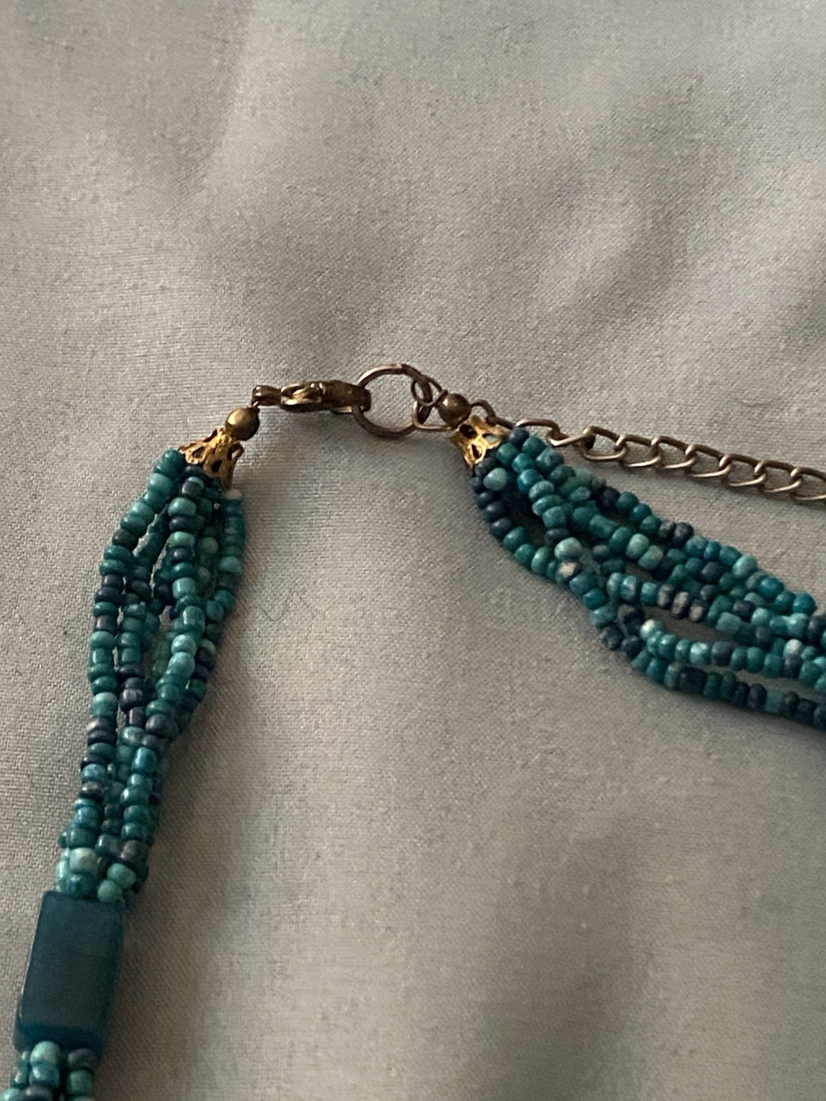 16” Multi Strand Necklace Turquoise Teal Green Blue Beads Various Sizes Vintage