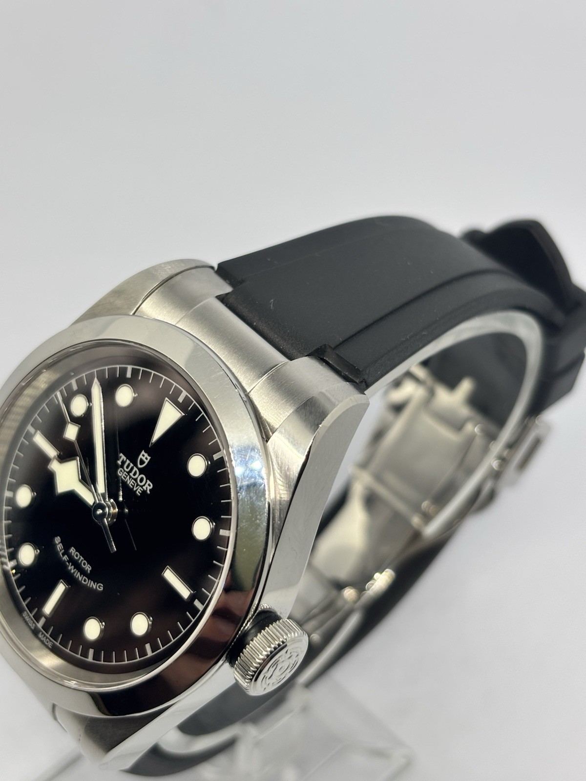 Rubber Watch Strap For Tudor Black Bay 41 22mm 12mm Black Deployant Clasp