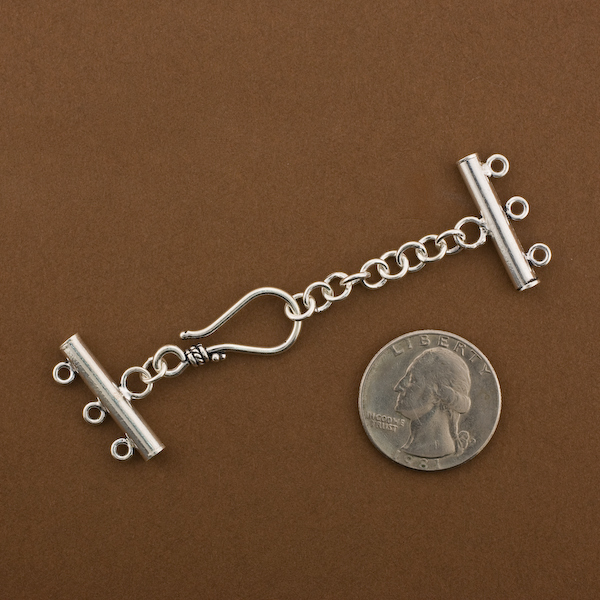 Sterling Silver Multi Strand Clasp. 3 row Connector with Extension. TG1999