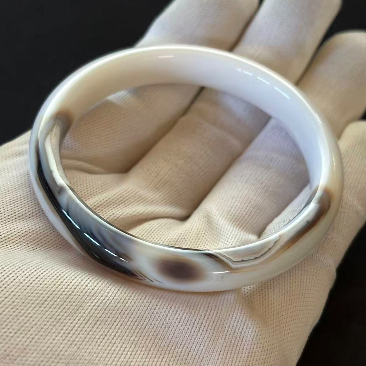 Inner Perimeter 7 in, Natural Agate Bangle Bracelet Slender Wrist, Width 10.2 mm