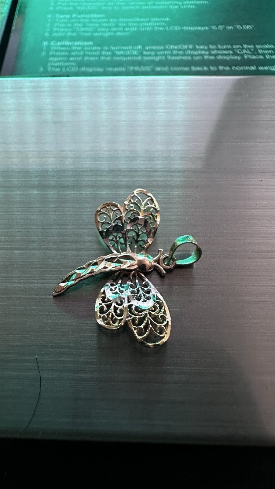 Vintage Dragonfly Pendant Marked 10K Two Tone Yellow White Gold 0.5g