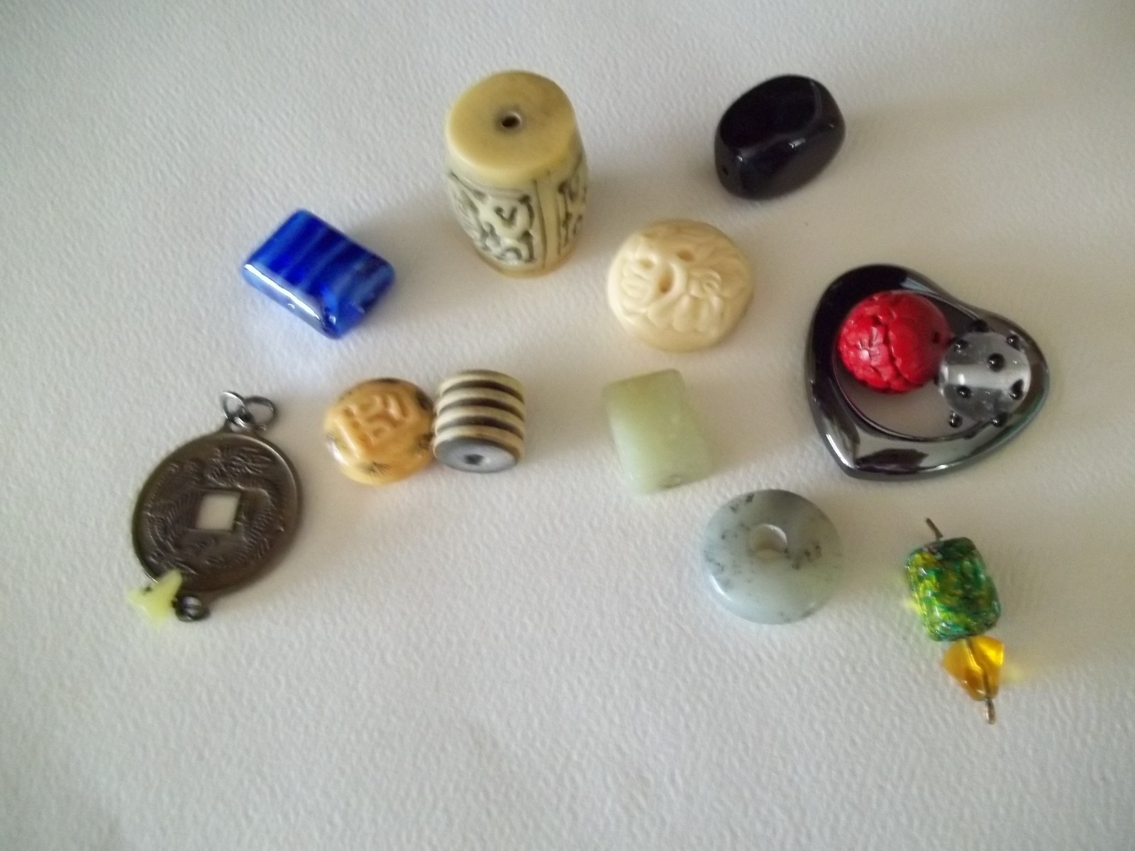 Asian style bead lot carved resin jade look glass craft beads ojime style