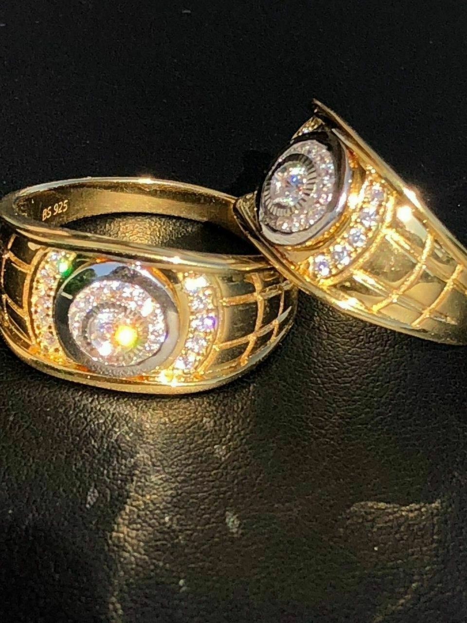 ANILLO 14K Sobre Plata 925 Con Diamante Simulado HipHop Tamaño 7 8 9 10 11 12 13
