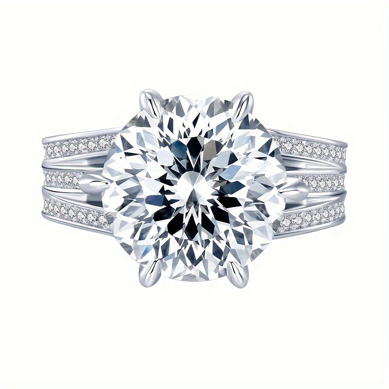 10 Ct Round Moissanite Ring 925 Sterling Silver 18K Gold Plated Size 6 7 8 9