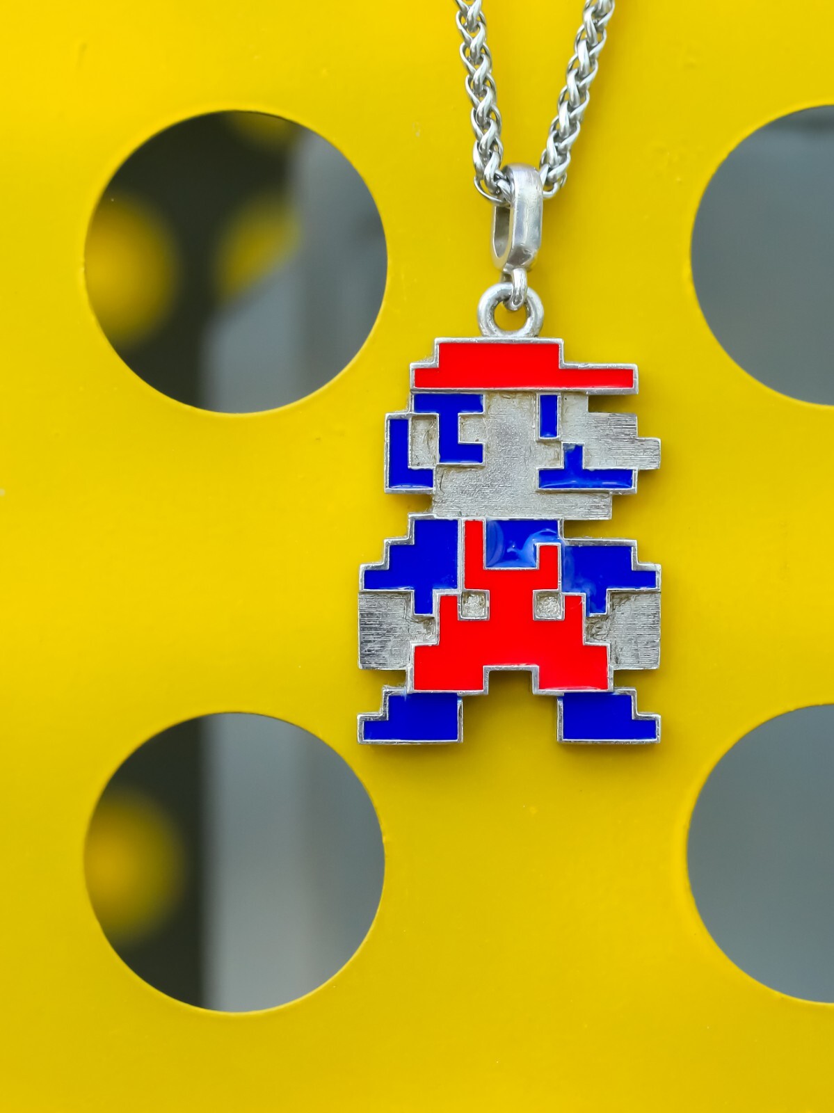 Retro 8 Bit NES Handmade S925 Silver Super Mario Pendant Necklace