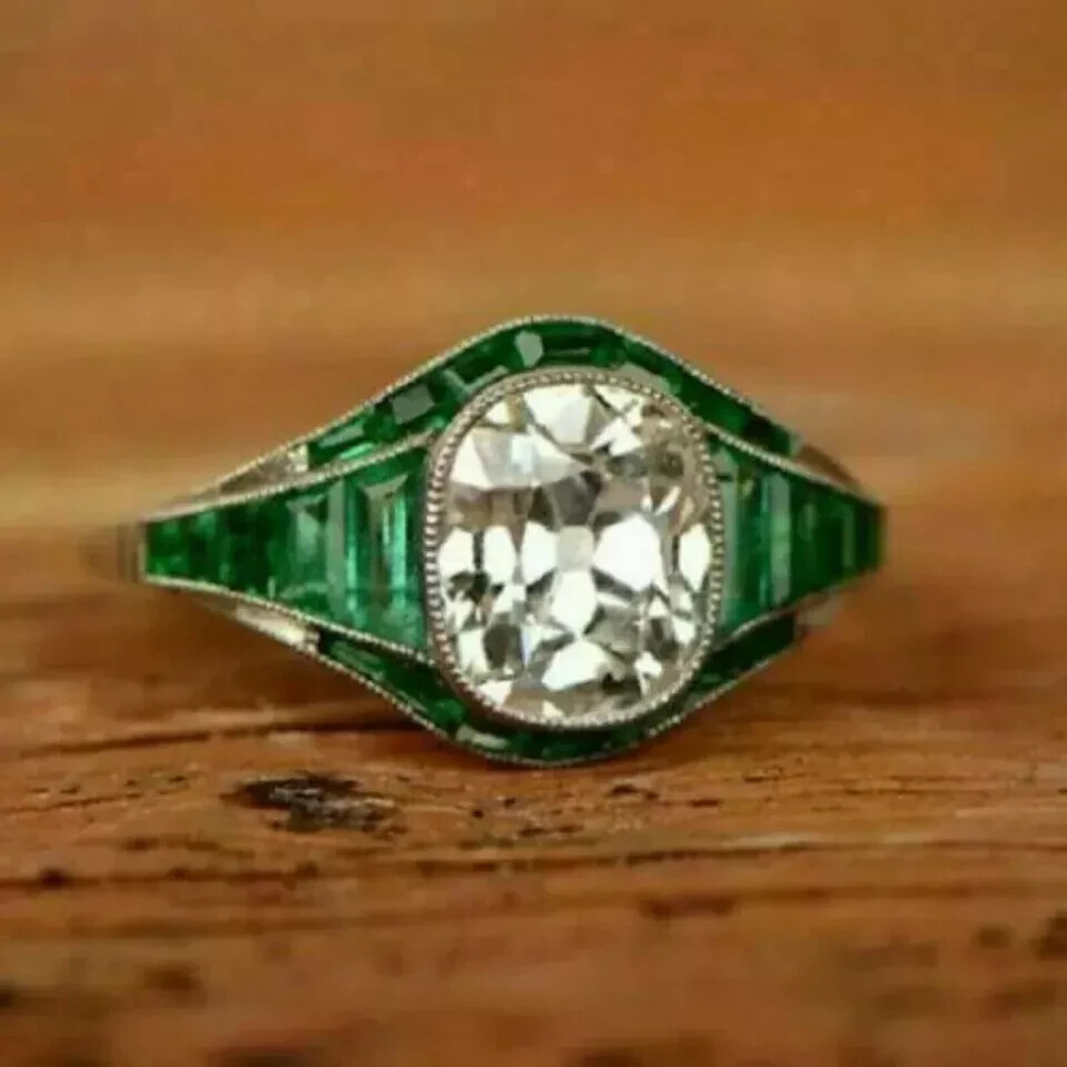Art Deco Style Lab Created Diamond Antique Engagement Ring 14k White Gold Finish