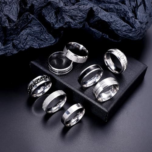 REVOLIA 16PCS Silver Rings for Men Stianless Steel Band Rings for Men Women 9