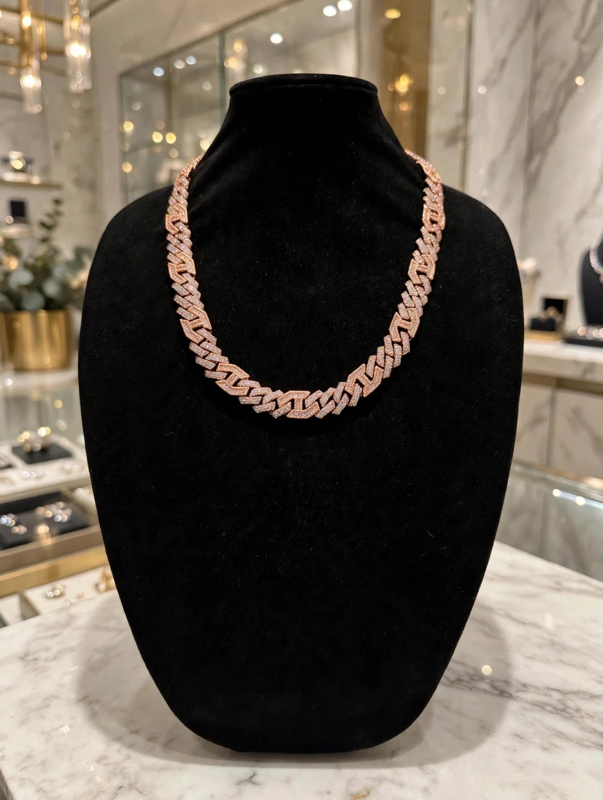 14k STAMPED 14mm FIGARUCCI Rose Gold Chain 80.7ct Lab Sim VVS1 Diamond 241g+