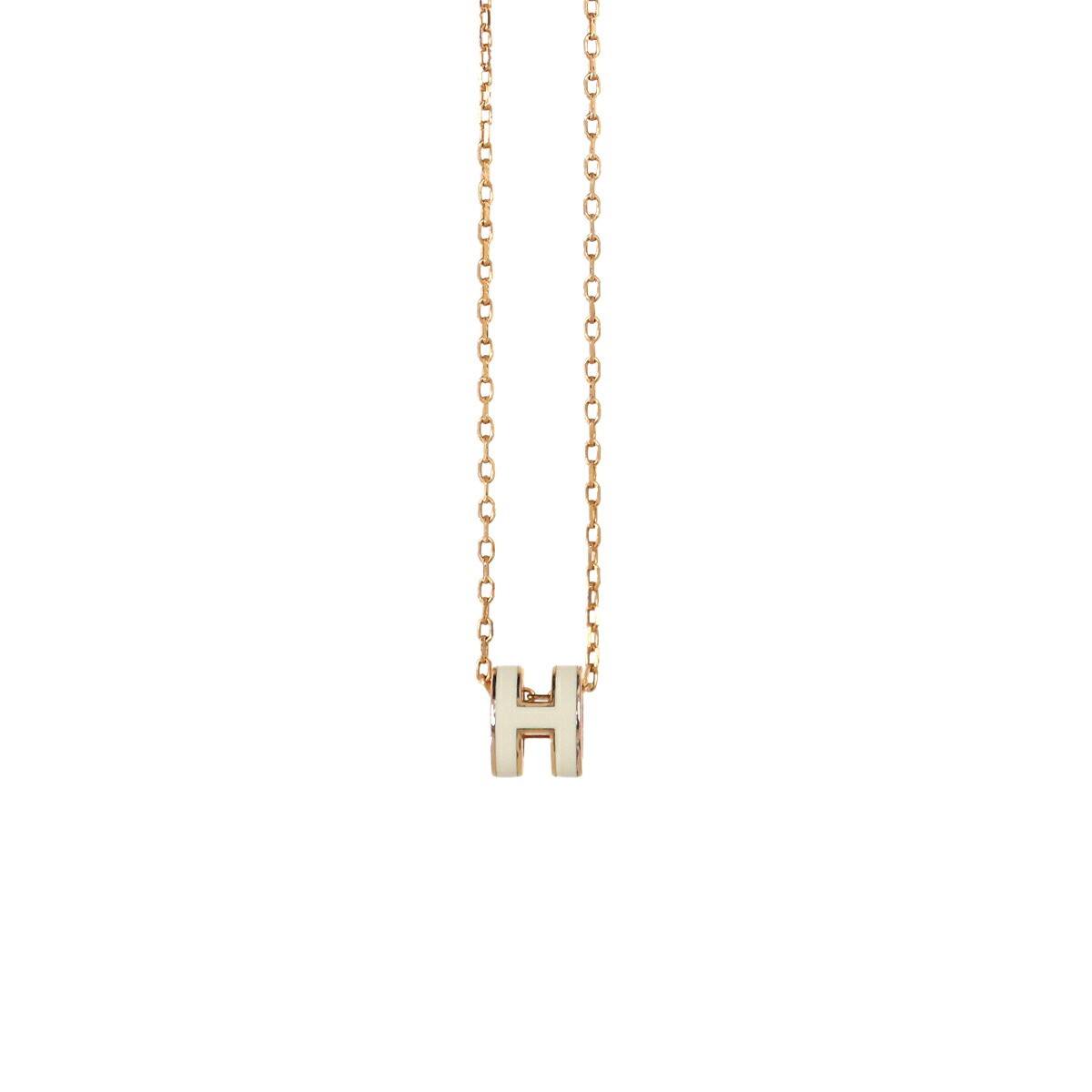 HERMES Mini Pop H Chain Necklace White Gold Accessory 90331196
