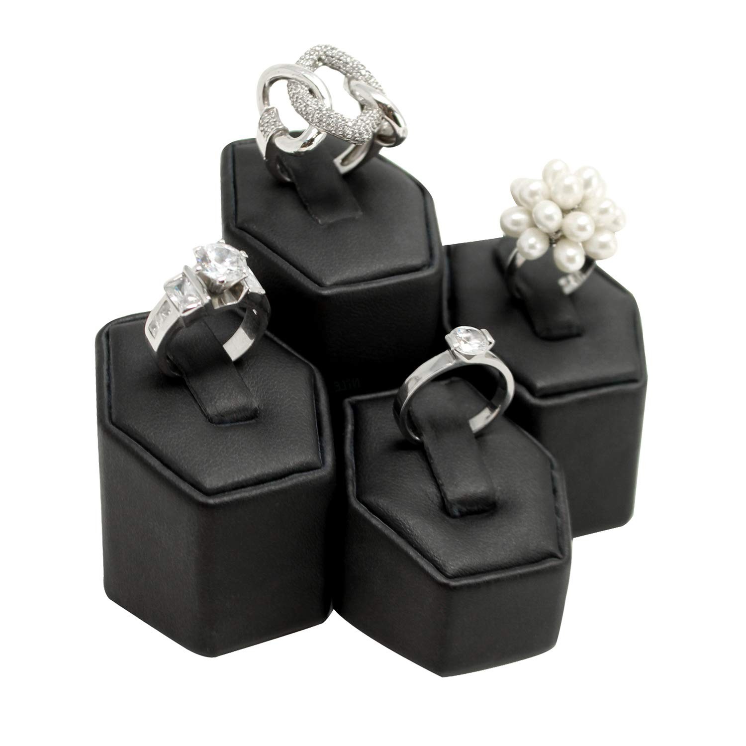 MOOCA Jewelry Ring 1 3/4″W x 1 5/8″D x 1 1/4″H ~ 2 1/2″H, Black Faux Leather