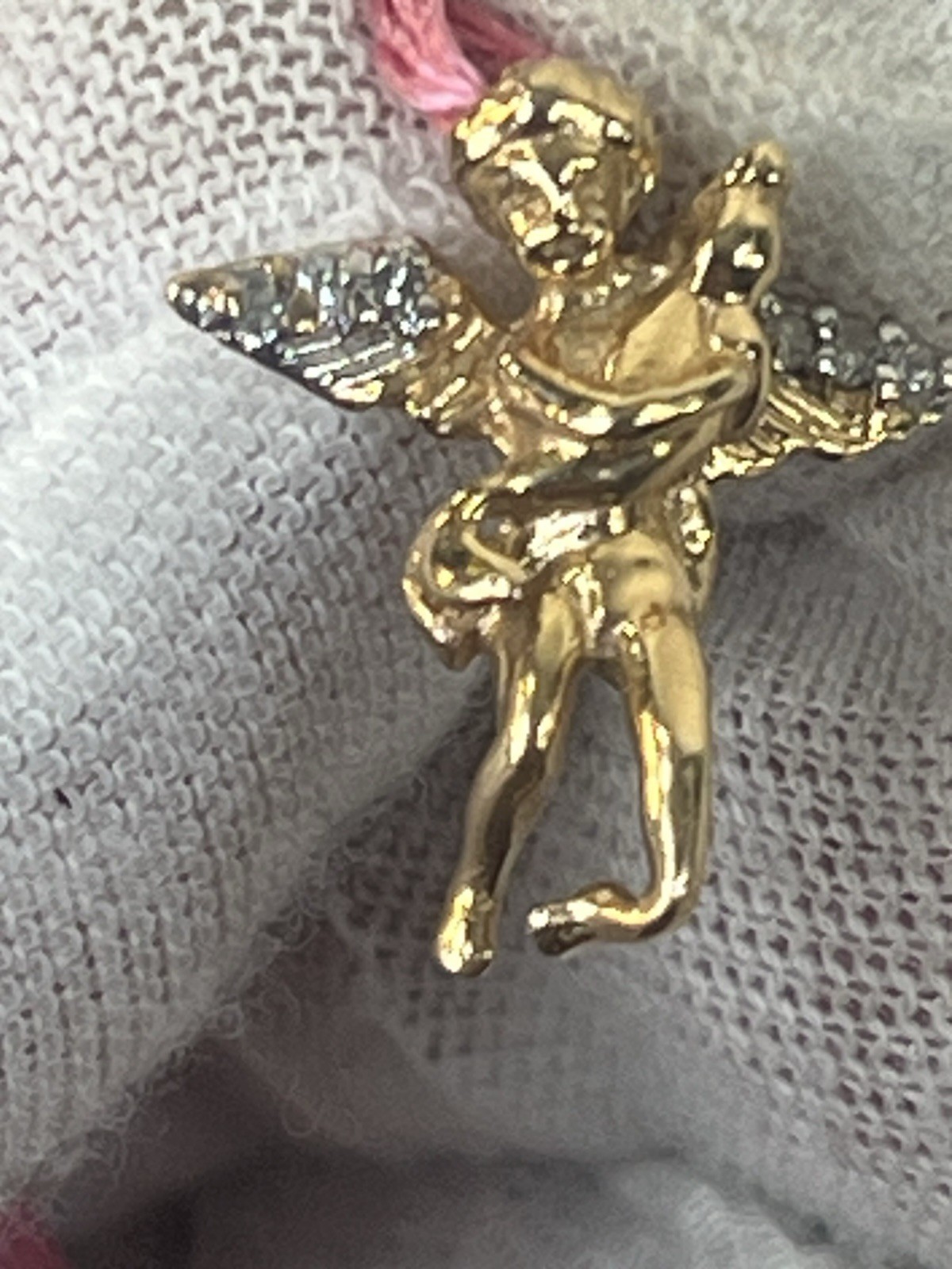 vtg made in Italy 2 gram 14k gold/6Diamond guardian angel pendant sparkly