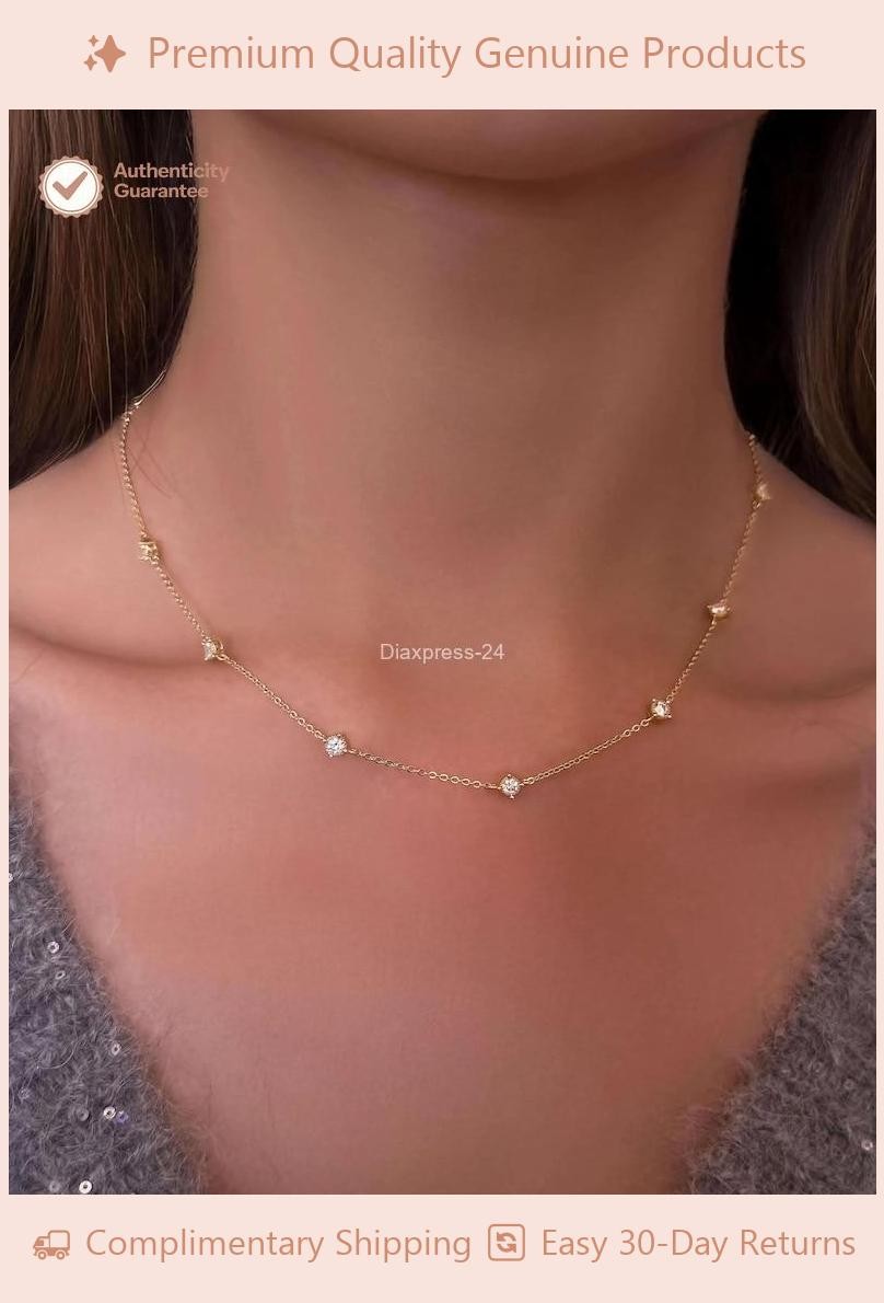0.70ct Round Natural Diamond Women’s Station Necklace For Wedding 14k Gold