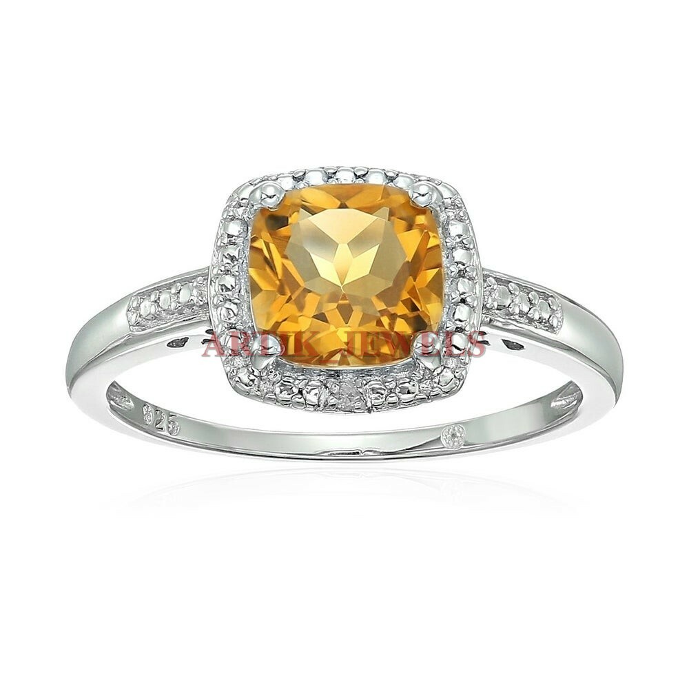 Natural Citrine Gemstone with 925 Sterling Silver Ring for Women’s #3638