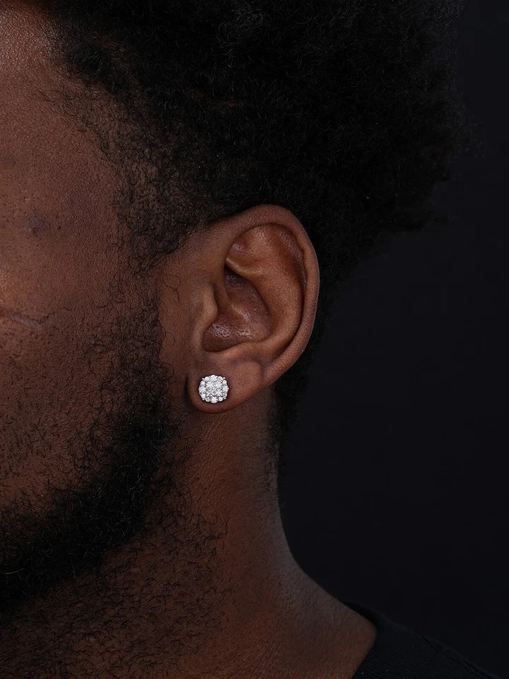 Men’s Engagement Stud Earrings Round Cut Simulated Siamond 925 Starling Silver