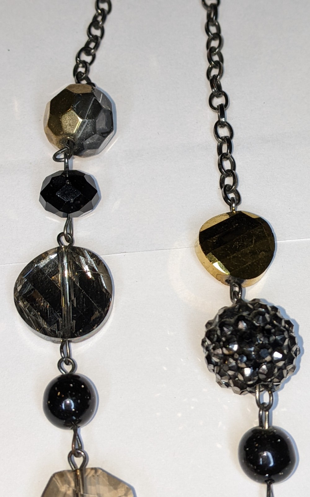 Women Necklace 2 Strand Black Gray Yellow Beads Stone Costume Jewelry Statement