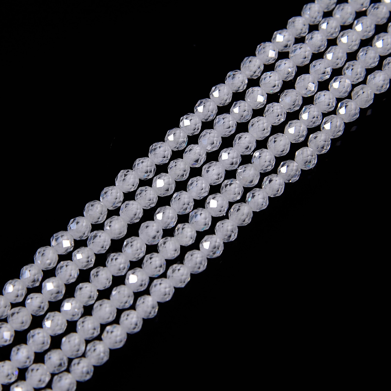 Clear Cubic Zirconia Faceted Round Beads 2mm 3mm 4mm 15.5” Strand