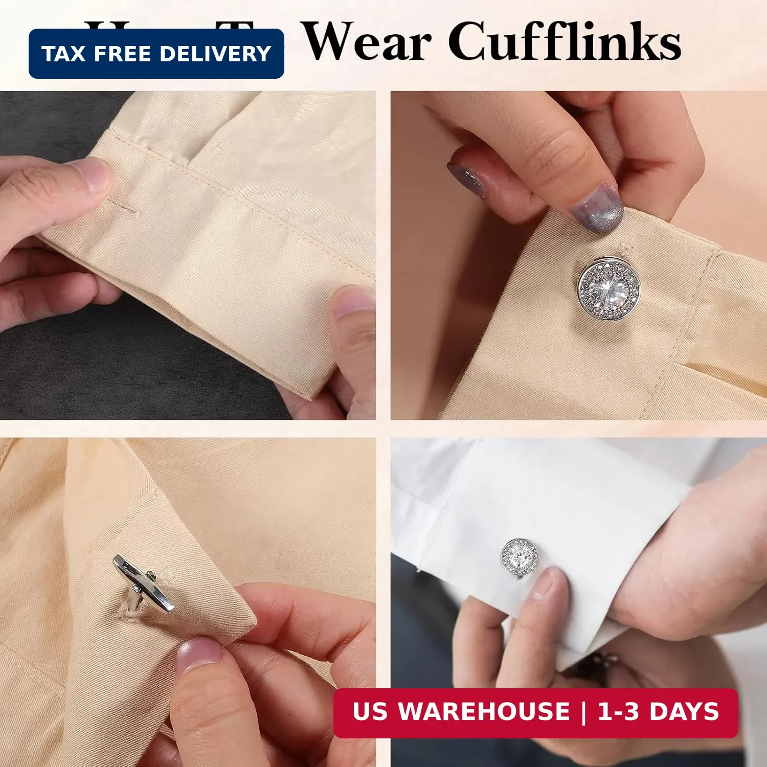 Cufflinks for Men Cuff Links Diamond Crystal Cuff Mens Personalized Classic Roun