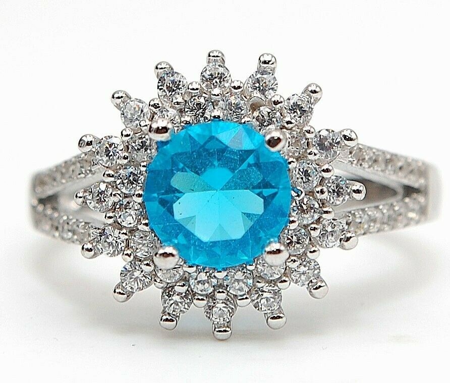 Heat Treated 3CT Blue Topaz 925 Solid Genuine Sterling Silver Ring Sz 6 UB3-9