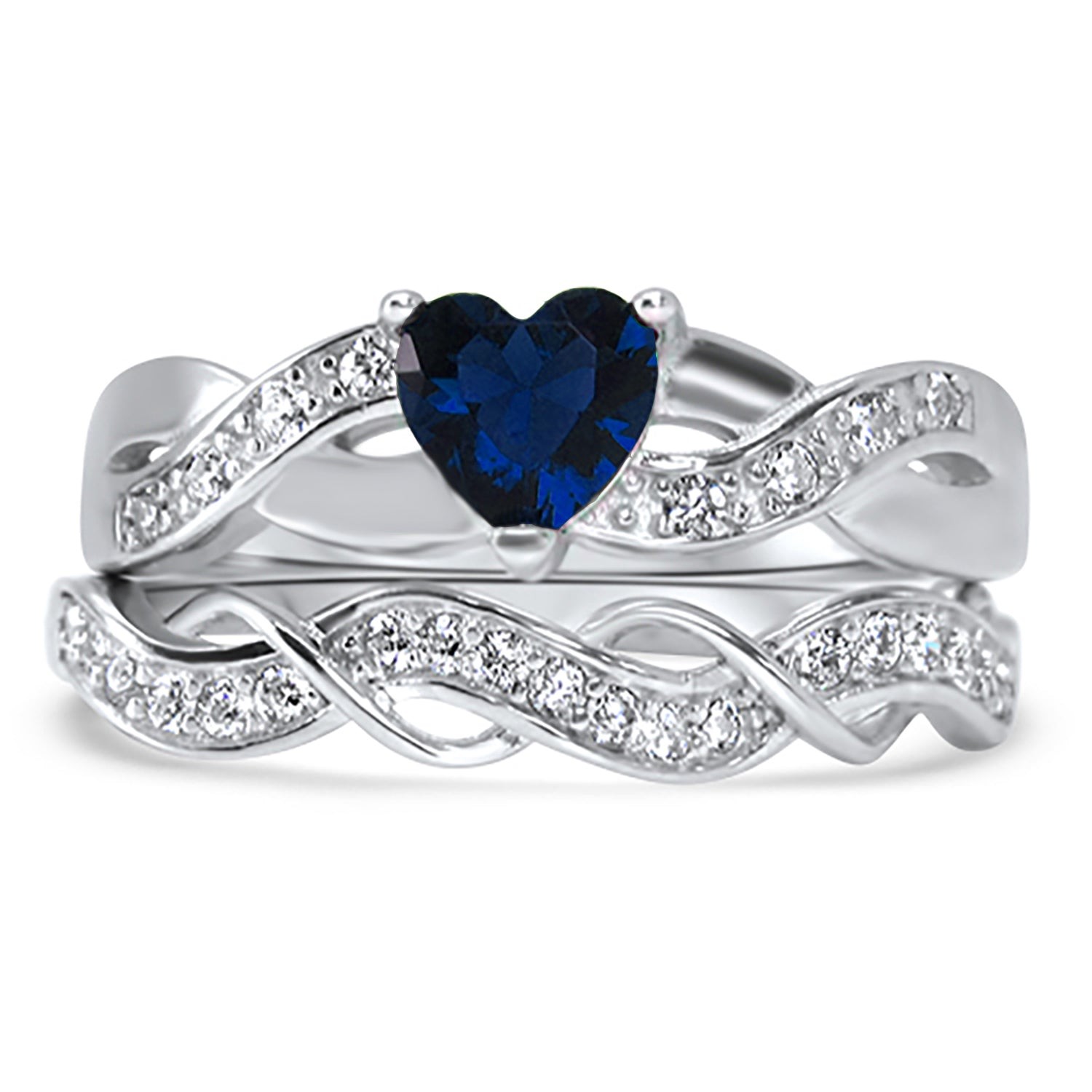 His and Her Simulated Sapphire Blue CZ Wedding Engagement Rings Set for Him Her