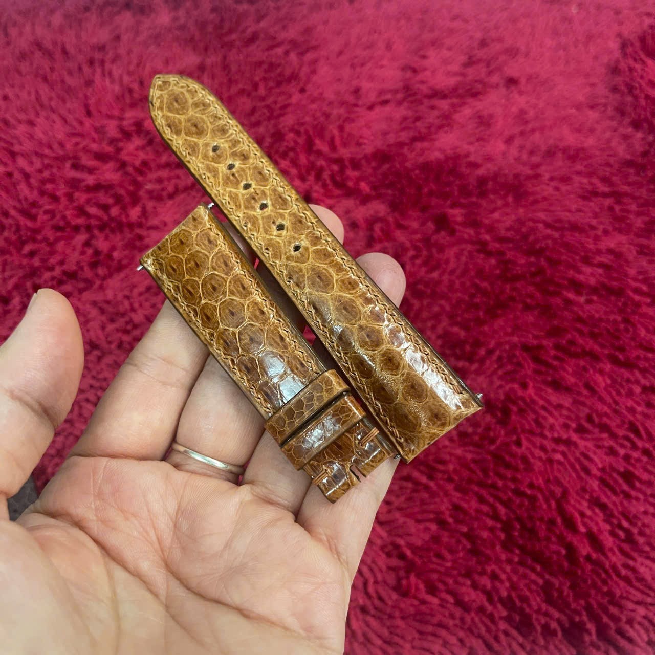 22mm/18mm BROWN Genuine Snake Leather Skin Watch Wrist Strap Band Buckle